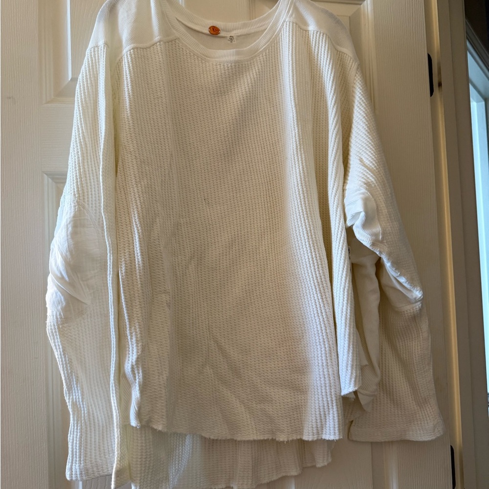 White Long Sleeve Waffle Knit Top